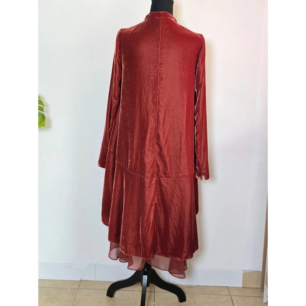 Free People Velvet Waterfall Duster Cardigan XS Rust Red asymmetrical high-low